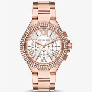 Michael Kors Oversized Camille Pavé Rose Gold-Tone Chronograph Stopwatch